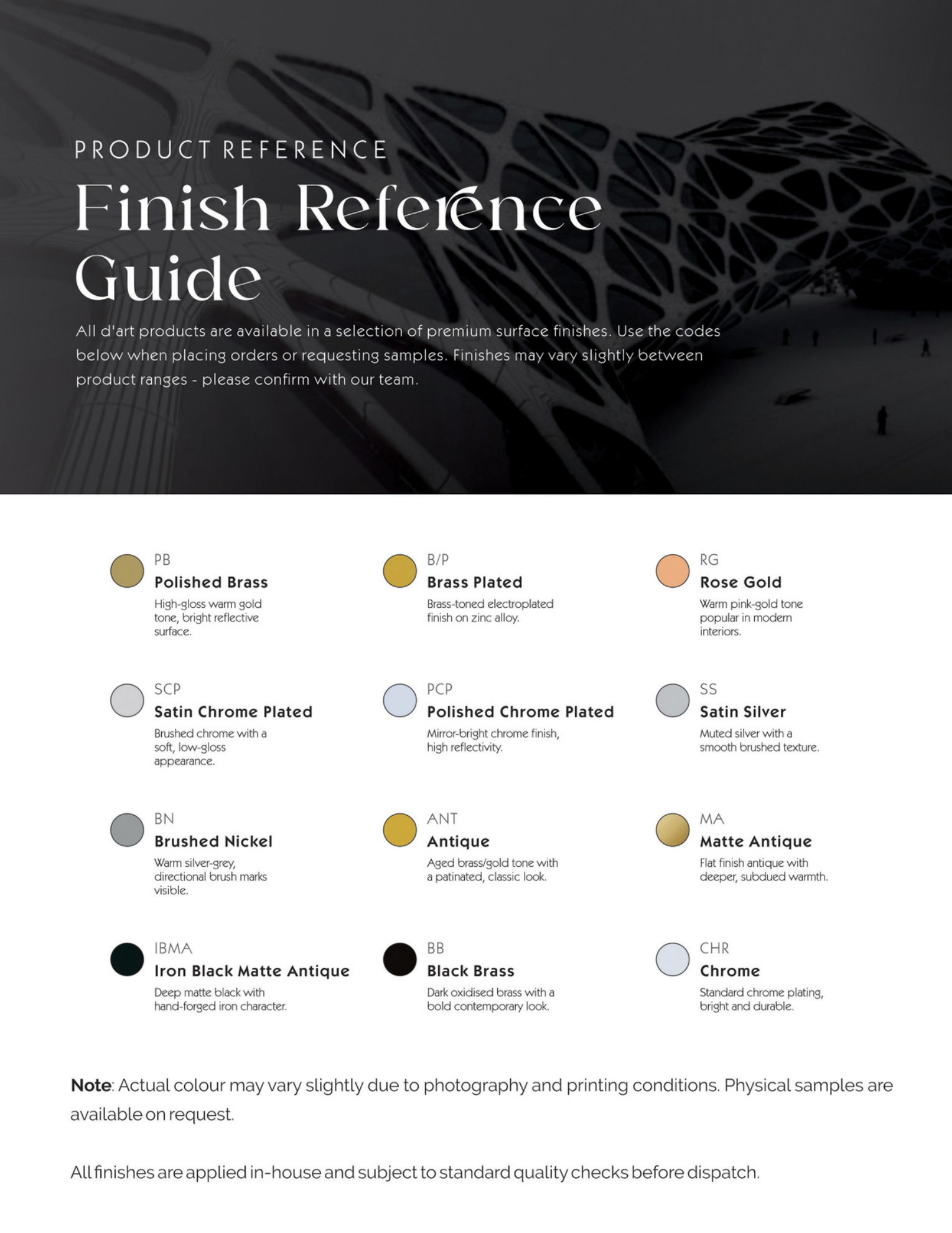 d'art Finish Reference Guide